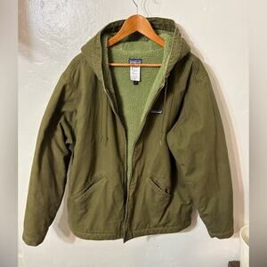 Rare Patagonia Olive Green Canvas Sherpa Zip Up Jacket. XL